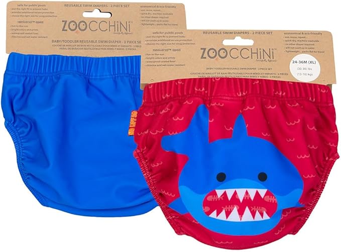 ZOOCCHINI Baby & Toddler Pack of 2 Reusable Swim Diapers – Waterproof with UPF 50+ Sun Protection, Chlorine & Salt Water Resistant, Leakproof Design, Shark - 24-36 Months