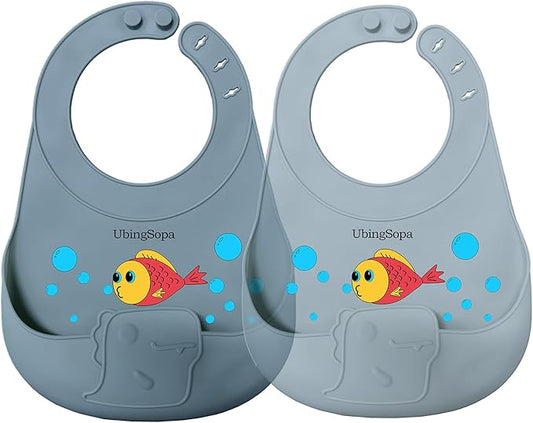 Silicone Baby Bibs – Adjustable, Soft, Waterproof & Durable, with Large Food-Catching Pocket, Feeding-Friendly