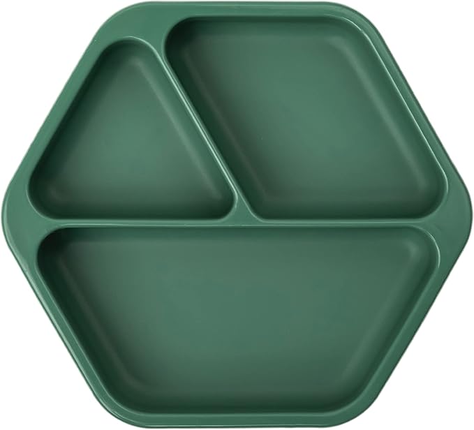 Tiny Twinkle Silicone Suction Baby Plate, Suction Grip Divided Dish for First Foods and Self-Feeding Toddlers, Baby Led Weaning Supplies for Independent Eating (Olive Plate)