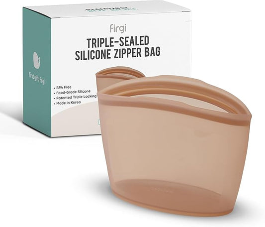 Reusable Silicone Sandwich Bag, 3.5 Cups, Food Storage Container, Made in Korea BPA-Free Platinum Silicone, Reusable Freezer Bag, Microwave Safe, Sous Vide, Lunch Baggies, 29oz, Brown | Reusable Zip Bag