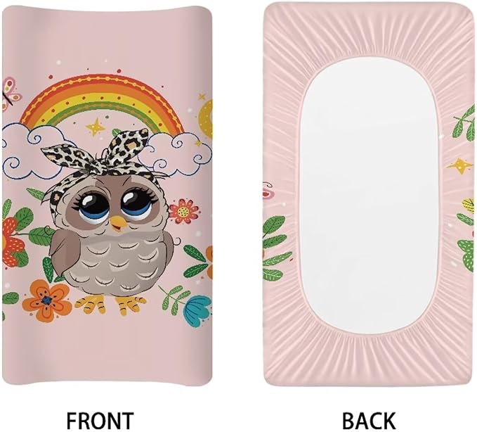 Owl Rainbow Baby Changing Pad Cover Lightweight Soft Diaper Changing Cover Stretchy Breathable Waterproof Nursery Pad Change Cover