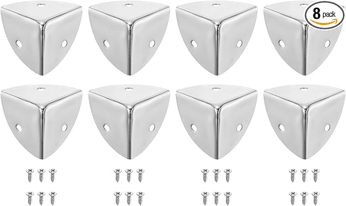 uxcell 8 Pcs Decorative Box Corner Cover, 28mm Metal Edge Guard, Furniture Corner Edges Protector with Screws, Silver