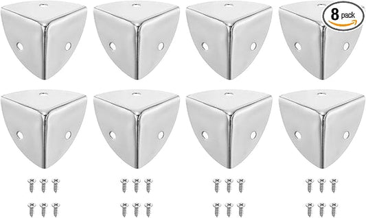 uxcell 8 Pcs Decorative Box Corner Cover, 28mm Metal Edge Guard, Furniture Corner Edges Protector with Screws, Silver