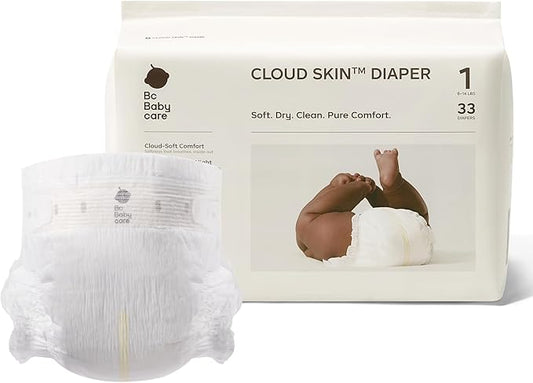 Bc Babycare Cloud Skin Baby Diapers, Size 1 (8-14 lbs), 33 Count – Ultra Soft & Dry, Leak-Proof Overnight Comfort, Hypoallergenic, Totally Chlorine-Free