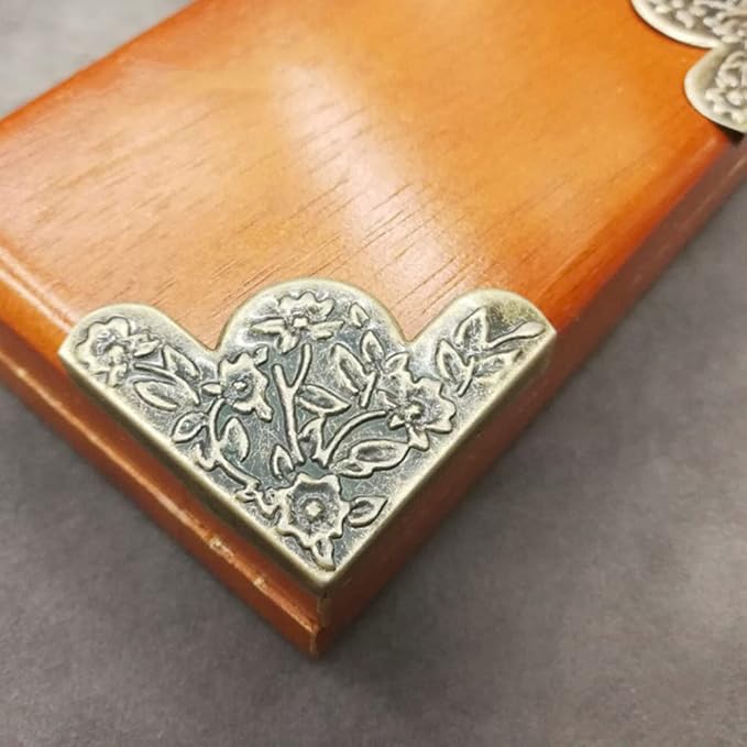 dophee 12Pcs Decorative Corner Protector, Jewelry Box Wooden Box Chest Furniture Guard Edge Cover, Metal Flower Carved No Holes, 1.69"x1.69"x0.2" - Antique Bronze