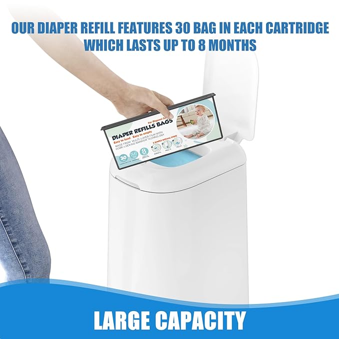 Diaper Pail Refills Bags with 30 Bags Compatible with Genie Easy Roll Signature and Platinum Diaper Pails, 7-Layer Odor-Barrier Technology, 6 Pack (180 Bag)
