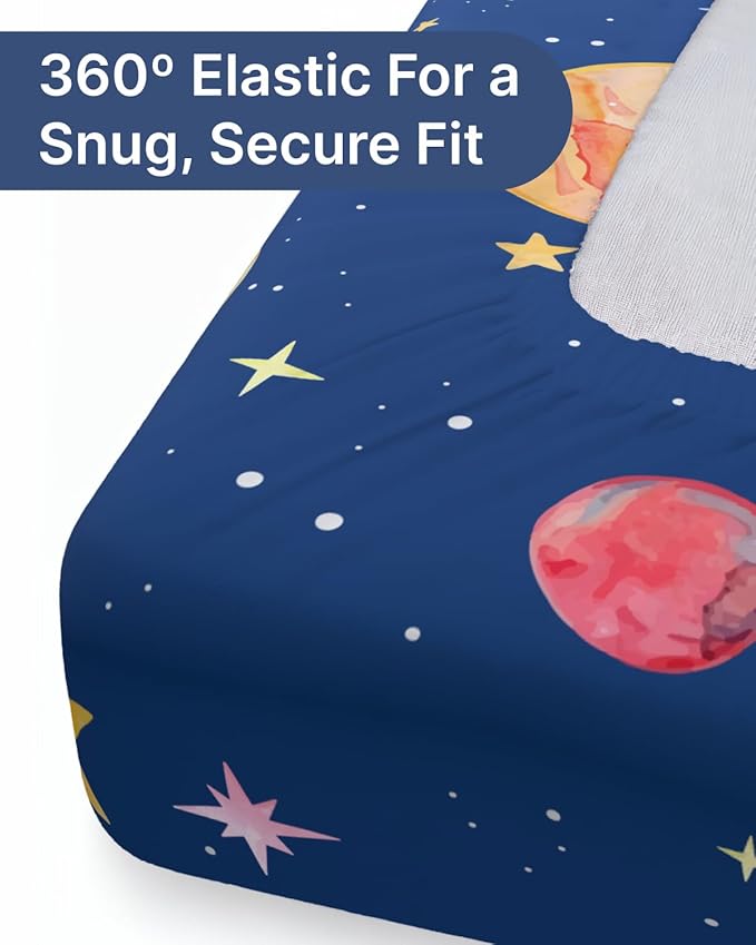 Baby Crib Sheets for Boys & Girls - Pack of 2 Fitted Microfiber Crib Sheets for Standard Crib & Toddler Mattress - Soft, Breathable & Wrinkle Free - Machine Washable, Oeko Tex - 52x28x8in - Planets