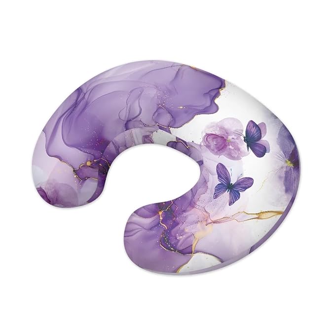 Nursing Pillow Covers for Baby Girl, Soft Removable Covers Breathable for Breastfeeding Pillows, Nursing Pillow Cases Fit Standard Nursing Pillows, Purple Marble Butterfly