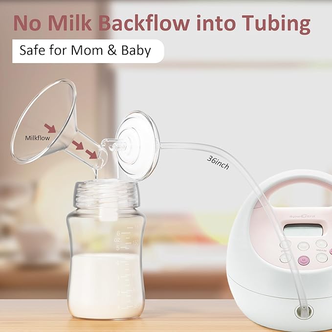 Pump Parts Compatible with Spectra S1/S2/9Plus Breastpump, 4 Set Replacement Pump Parts for Spectra Include 13mm Flange, Duckbill Valve, Backflow Protector, Tube, Bottle, Not Original Accessories