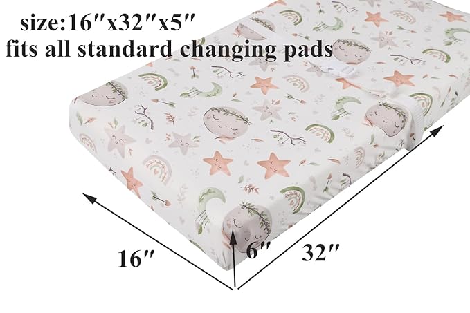 Changing Pad Cover Set 3 Pack Jersey Knit Ultra Soft for Baby Boys Girls Green/Moon/Cloud