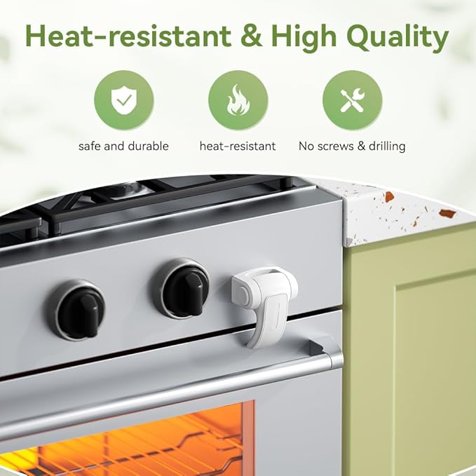 SAFELON 1 PC Baby Safety Oven Door Lock, Kitchen Safety Locks for Babies, Childproof Oven Locks for Kids, Heat-Resistant, No Screws & Drilling (White)
