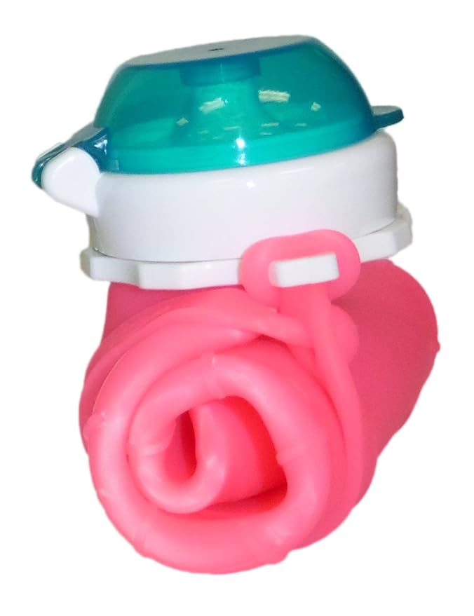 Pink 16 oz Squeasy Snacker Spill Proof Silicone Reusable Food Pouch - for Both Soft Foods and Liquids - Water, Apple Sauce, Yogurt, Smoothies, Baby Food - Dishwasher Safe