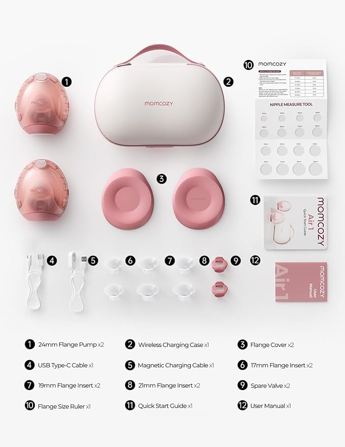 Momcozy Air 1 Wearable Breast Pump, Ultra-Slim Hands-Free Breast Pump with Wireless Charging Case, Top-View Visible, App Control, Auto Mode Switching, Milk Tracking & Full-Collector Alerts, 6oz