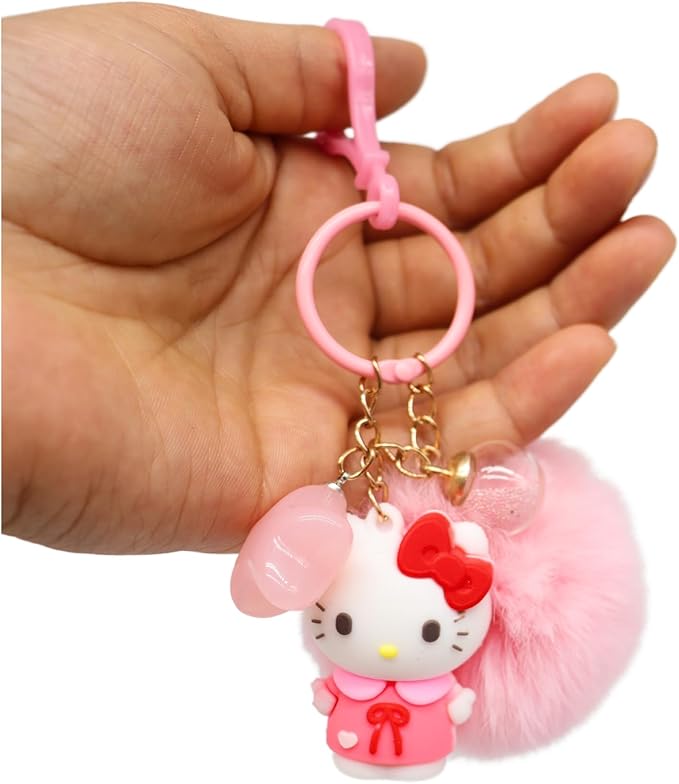 Hello Kitty 400 ml Insulated Water Bottle for Kids – Stainless Steel with 6-12h Heat Preservation with Sanrio Keychain (Pink)