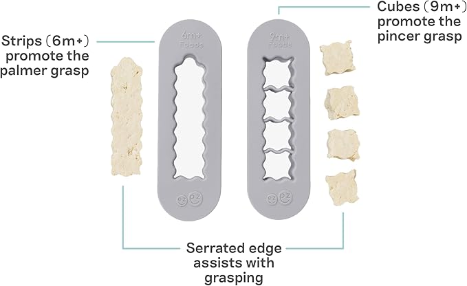 ezpz Baby-Led Weaning Food Cutters (2 pack in Pewter) - 6 / 9 Months + - Food Prep for Infants