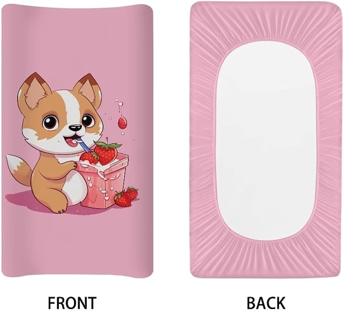 Changing Pad Covers for Boys Girls, Pink Corgi Diaper Changing Table Pad Cover Soft Breathable Changing Mat Cover for 32''x16" Cute Birthday Gifts for Baby