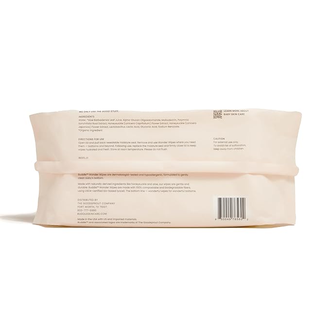 Buddle Wonder Wipes – 12 Pack Baby Wipes with Aloe & Honeysuckle, Dermatologist-Tested & Hypoallergenic, Biodegradable & Compostable Plant-Based Diaper Wipes for Sensitive Skin