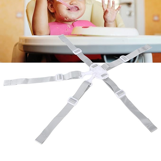 5 Point Baby Safety Strap Belt, Universal Adjustable High Chair Harness Straps, Baby Safety Strap Belt for Stroller Pushchair (White Button 5-Point Strap)