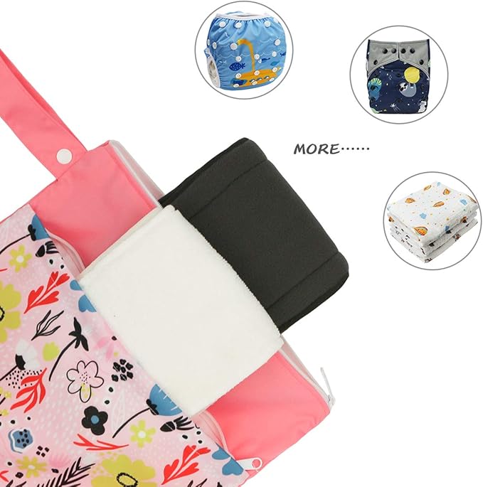 Grab and Go Wet Dry Cloth Diaper Bags -Waterproof Washable Reusable Diaper Organizer (simple bag, Dreaming Flower)