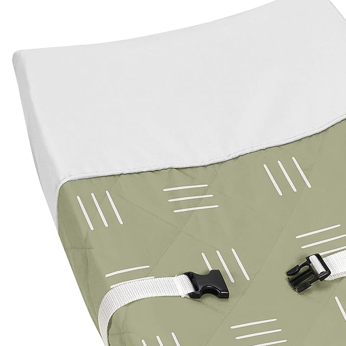 Sweet Jojo Designs Sage Green Boho Mudcloth Boy or Girl Baby Nursery Changing Pad Cover - White Bohemian Woodland Tribal Southwest Mud Cloth Hatch Gender Neutral Triple Line