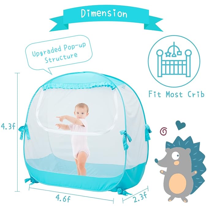 L RUNNZER Baby Pop Up Tent, Toddler Safety Net to Keep Baby from Climbing Out, See-Through & Breathable Crib Canopy Against Falls & Bites, Fits Most Standard Cribs