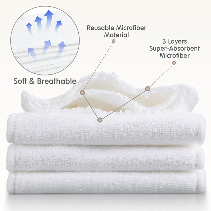 24 Pack Cloth Diaper Inserts Reusable Newborn 3 Layer Absorbent Breathable Cloth Diaper Inserts Overnight Microfiber Nappy Liners with an Extra Bag