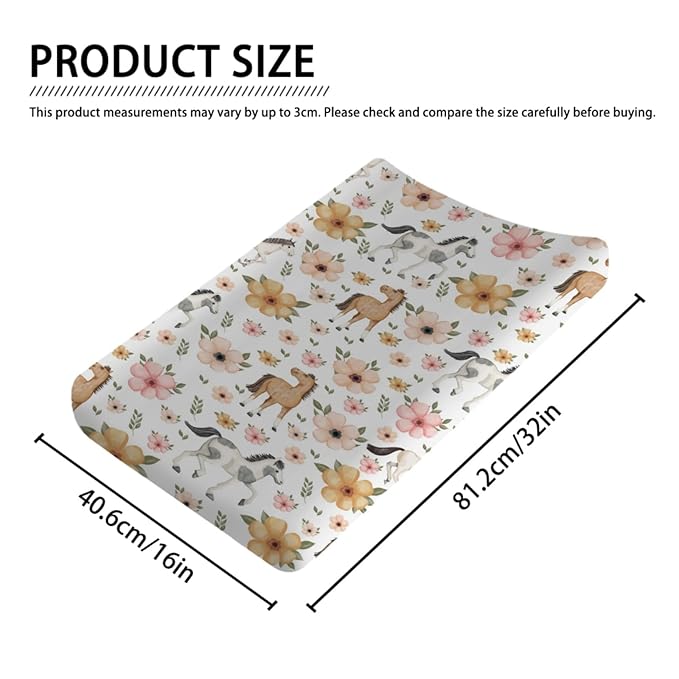 Changing Pad Covers Watercolor Horse Floral Baby Diaper Changing Pad Cover for Boys Girls Soft Breathable Stretch Fitted Diaper Change Table Pad Covers 32''x16'' White
