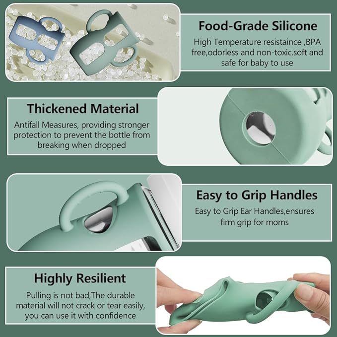 4 Pack Silicone Sleeves for Avent Natural Glass Bottles, Anti Breakage Baby Bottle Protector with Easy-Grip Handle, Compatible with Philips Avent Glass Natural Bottle 8 oz, Not for Infant Use