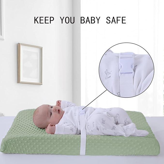 2 Pack Changing Pad Cover for Baby Boys Girls, Ultra Soft Breathable Plush Dot Diaper Changing Table Pad Cover, Neutral Fitted Changing Pad Sheets (Pristine and Green)