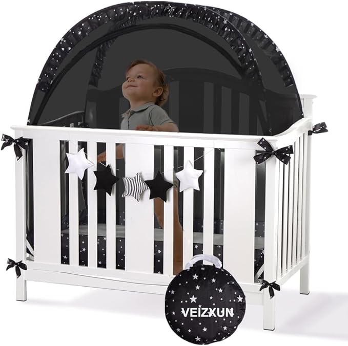 Crib Tent Crib Net, Pop-up Baby Tent Breathable Mesh Toddler Bed Canopy Covers with Self-Locking Zippers, Prevent Babies Climbing Out, Falling and Mosquito Bites