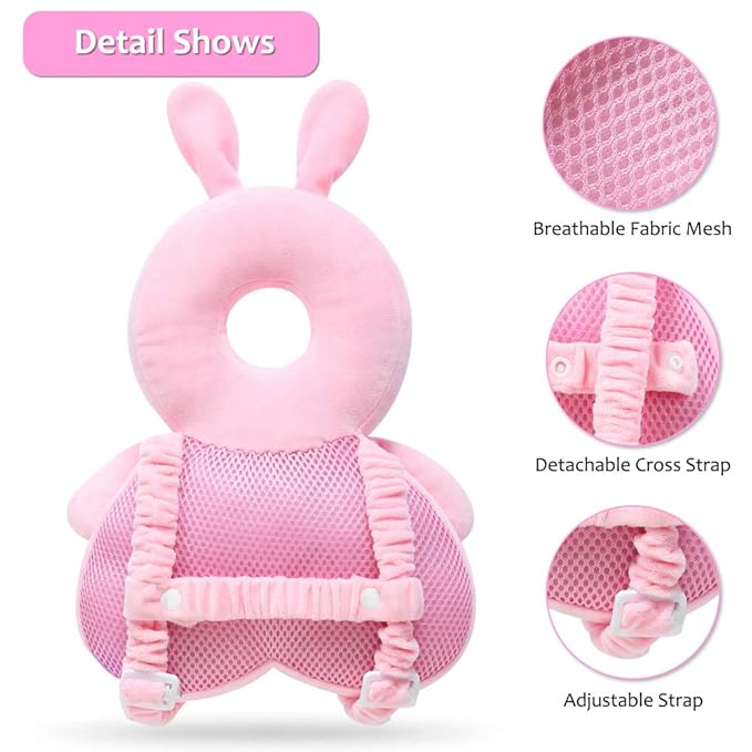 Baby Head Protector & Baby Knee Pads for Crawling, Toddlers Head Safety Pad Adjustable Backpack, Baby Back Protection for Walking & Crawling, Cute Bunny