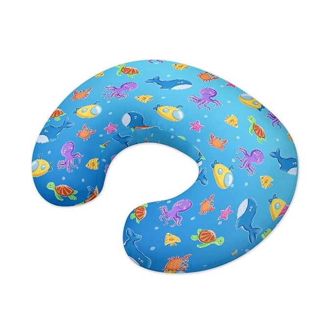 Underwater Animals Nursing Pillow Cover for Infant, Lightweight Neutral Breastfeeding Pillow Slipcover, Easy to Clean Removable Pillow Cover for Infant Snug