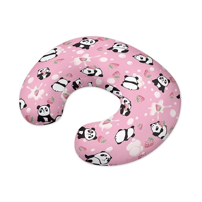 Cute Panda and Strawberry Nursing Pillow Cover for Baby Boy Girl Nursing Pillow Cover Detachable Nursing Pillow Protective Cas Baby Feeding Stain Resistant and Scratch Resistant