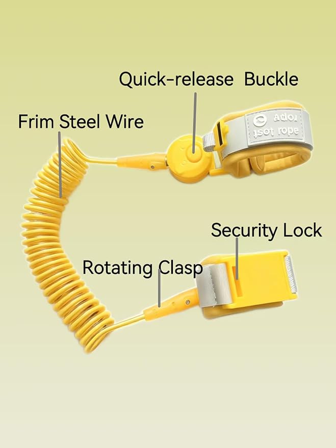 Anti Lost Wrist Link for Kids, Child Safety Leash with Both Ends Quick-Release Buckle, Rotating Clasp, Security Lock, Firm Steel Wire Coil (Yellow)