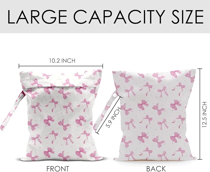 Wet Bag for Swimsuit Pool Travel Baby Cloth Diapers Dirty Yoga Gym Clothes Beach Bags Summer Gifts for Women Men Beach Vacation Essentials Pink Bow Waterproof Wet Dry Bag Travel Laundry Bags