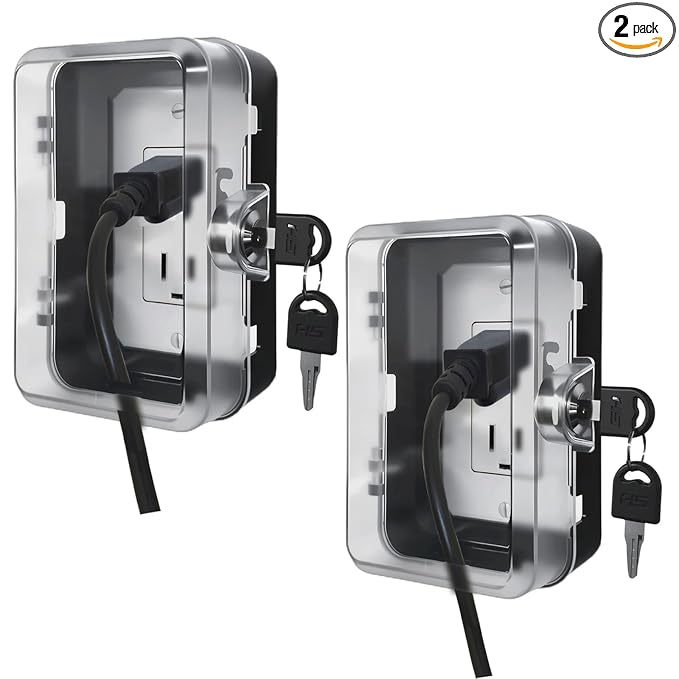 Child Proof Outlet Lock Box with 2 Durable Keys - Heavy Duty Safety Cover for Baby Proofing, Tool-Free Installation, More Space for Large Plugs Universal Fit Socket Protector (2 Pack, Black)