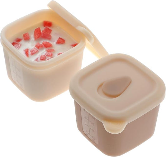 Silicone Baby Food Containers, 4 oz Reusable Baby Food Storage Jars with Lids, Perfect for Infant & Toddler, 2 Pack (Shifting Sand+Sand)