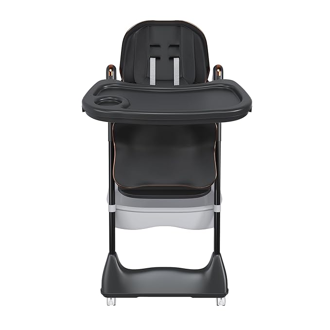 Black Convertible Height Toddler High Chair with Lockable Wheels, Portable Foldable Baby Feeding Seat with Tray, Adjustable Highchair Easy Clean for Babies and Toddlers Ages 0-6 Years