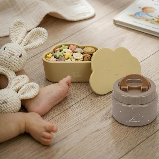 Silicone Snack & Fruits Container – Leakproof Durable and BPA-Free | for Daycare, Preschool, School, and Family Outings – Cloud design 150ML OZ (Beige latte)