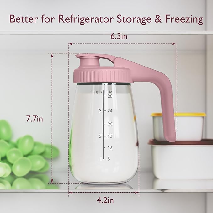 Momcozy Breast Milk Pitcher, Resistant to Heat and Cold Abrupt Temp Swings, No Leak Breast Milk Fridge Storage Container with Wide Mouth, Fast Baby Formula Maker, Breastfeeding Essentials, Pink