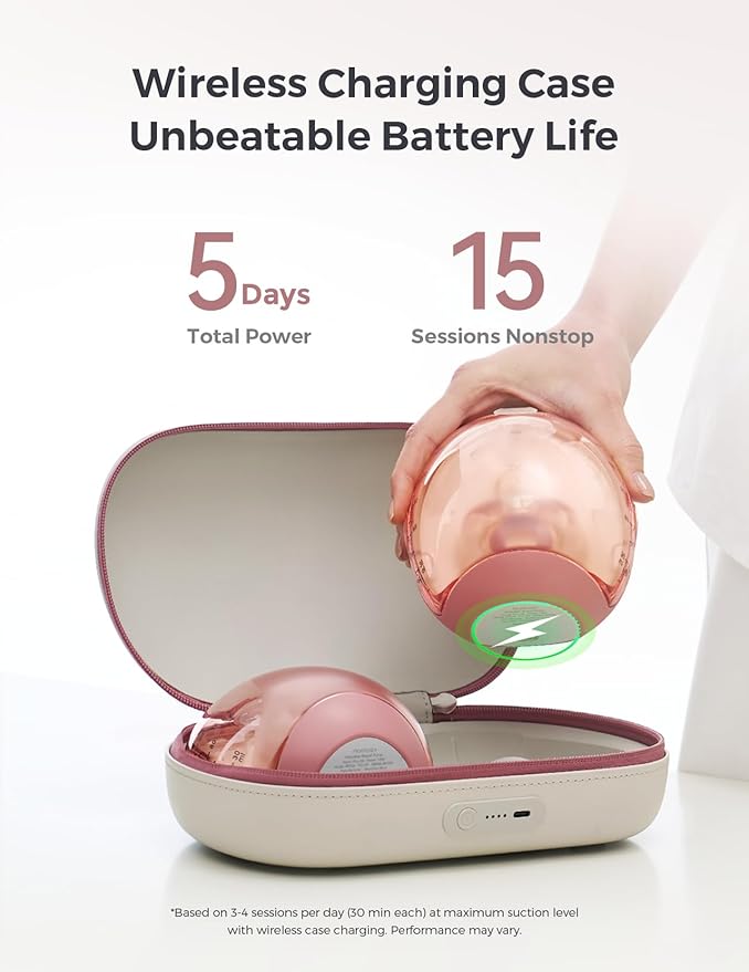 Momcozy Air 1 Wearable Breast Pump, Ultra-Slim Hands-Free Breast Pump with Wireless Charging Case, Top-View Visible, App Control, Auto Mode Switching, Milk Tracking & Full-Collector Alerts, 6oz