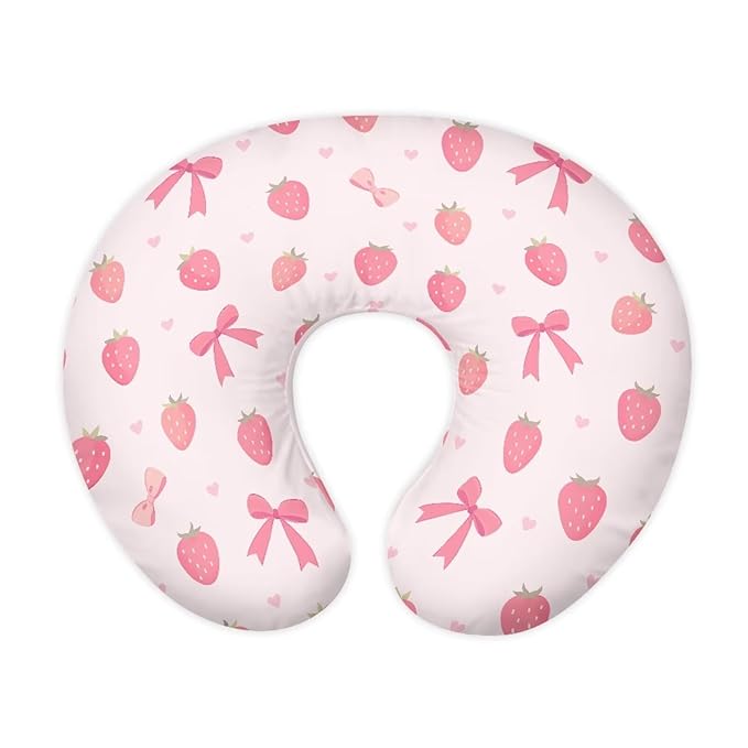 Pink Strawberry and Bow Tie Nursing Pillowcase Nursing Pillow Cover Cuddle Pillow Slipcover Detachable Nursing Pillow Protective Baby Feeding Baby Essentials
