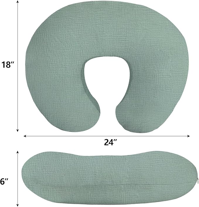 Little Grape Land Muslin Nursing Pillow Covers 2 Pack, 100% Cotton Removable Breastfeeding Pillow Covers, Feeding Pillow Slipcovers for Baby Boys & Girls, (Safari & Green)