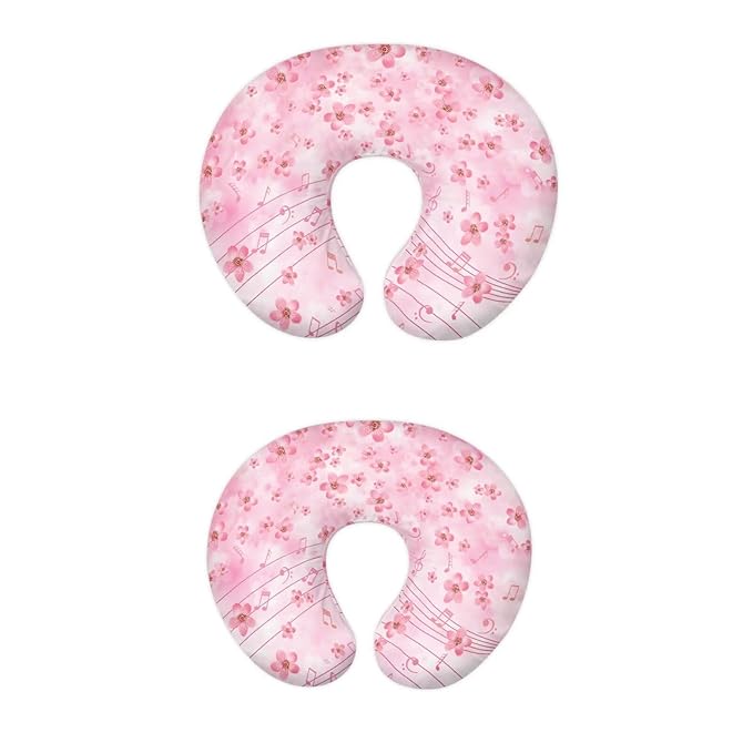 Cherry Flower and Music Nursing Pillow Cover for Baby Boy Girl Breastfeeding Slipcover Infant Newborn Nursery Bottle Pillowcase Durable and Easy to Clean