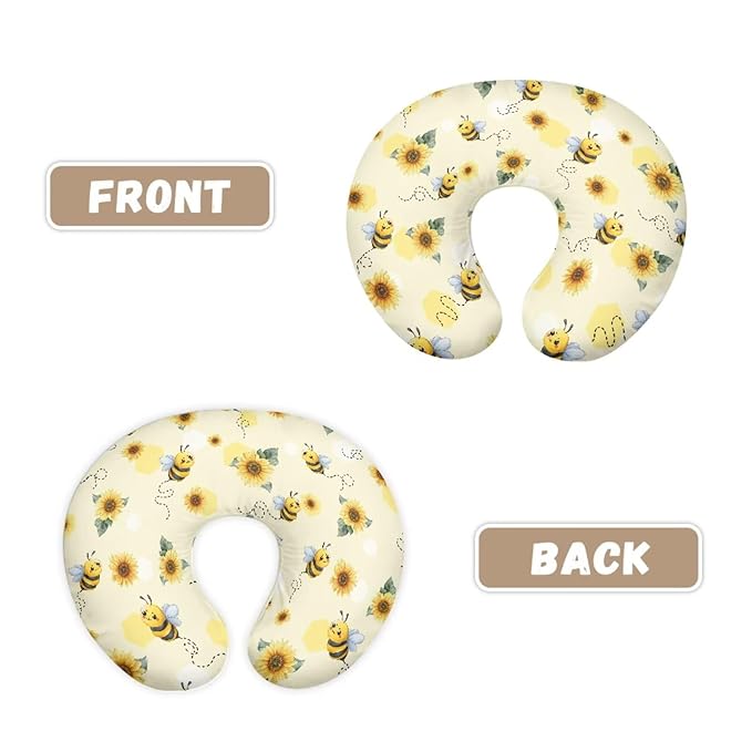 Nursing Pillow Cover, Bee Sunflower Breastfeeding Pillow Slipcover for Baby Boys & Girls, Soft Nursing Pillow Case for Newborn, Washable & Breathable, Yellow