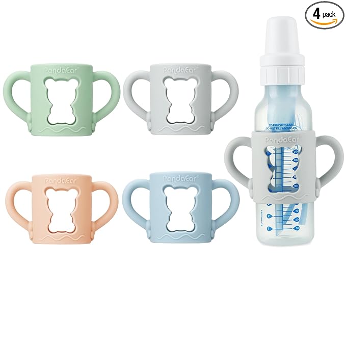PandaEar 4 Pack Silicone Baby Bottle Handles Compatible with Dr Brown 8 oz/250 ml Narrow Baby Bottles, Baby Feeding Bottle Holder Grips