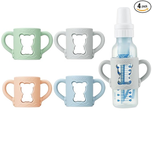 PandaEar 4 Pack Silicone Baby Bottle Handles Compatible with Dr Brown 8 oz/250 ml Narrow Baby Bottles, Baby Feeding Bottle Holder Grips