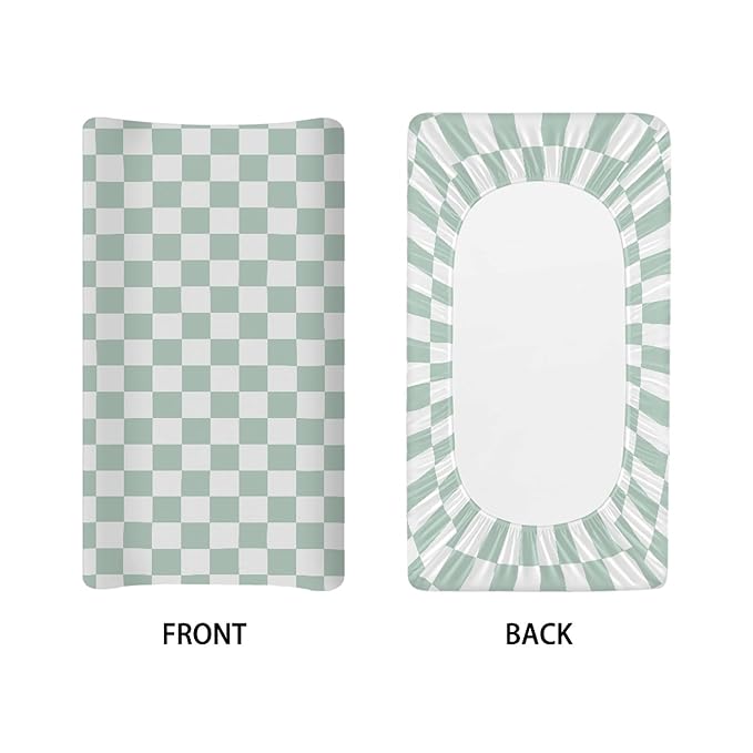 Green Checkered Changing Pad Cover for Baby Girls Boys Cartoon Breathable Diaper Change Table Sheet Soft Stretchy Cute Change Table Mat Cover Fit 32x16