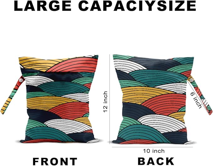 2Pcs Wave Print Wet Bags, Wet Dry Bag Reusable for Swimsuit, Travel, Diapers, Pool, Beach, Dirty Yoga Gym Clothes, Toiletries, Makeup Bag, Zipper Pouch Waterproof Birthday Christmas Gifts
