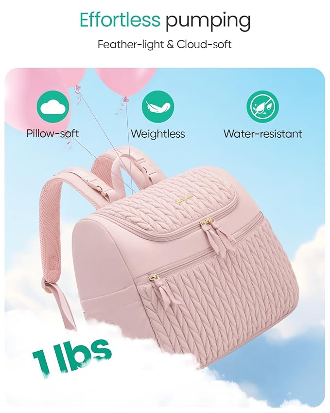 Qualyphant Breast Pump Bag for Spectra S1/S2 & Medela – Insulated Cooler Bag, 13" Laptop Sleeve, Diaper Bags Backpack – Lightweight, Water-resistant & Stylish for Work, Travel, Pink
